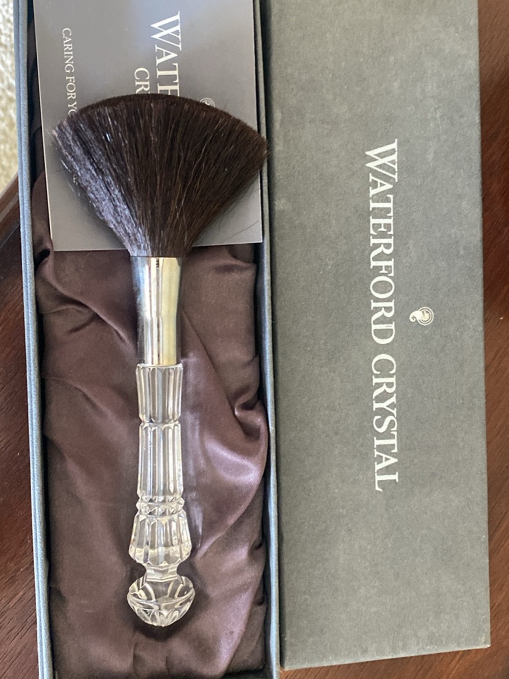 Waterford Crystal Brown Bristle Powder Brush with Clear Crystal Handle